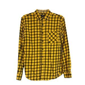 Men’s Emiqude Black Yellow Flannel Button Down Slim Fit Shirt Size Small